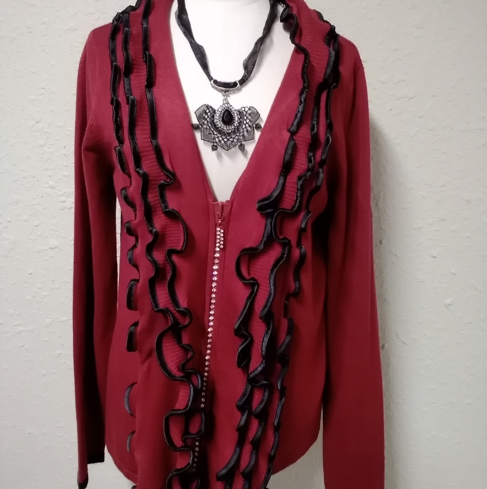 BNWT Belldini red/black ruffle cardigan